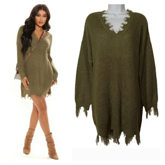 Fashion Nova | Dresses | Fashion Nova Distressed Olive Green Knit Long Sleeve Sweater Dress Large | Poshmark Fashion Nova | Dresses | Fashion Nova Distressed Olive Green Knit Long Sleeve Sweater Dress Large | Poshmark